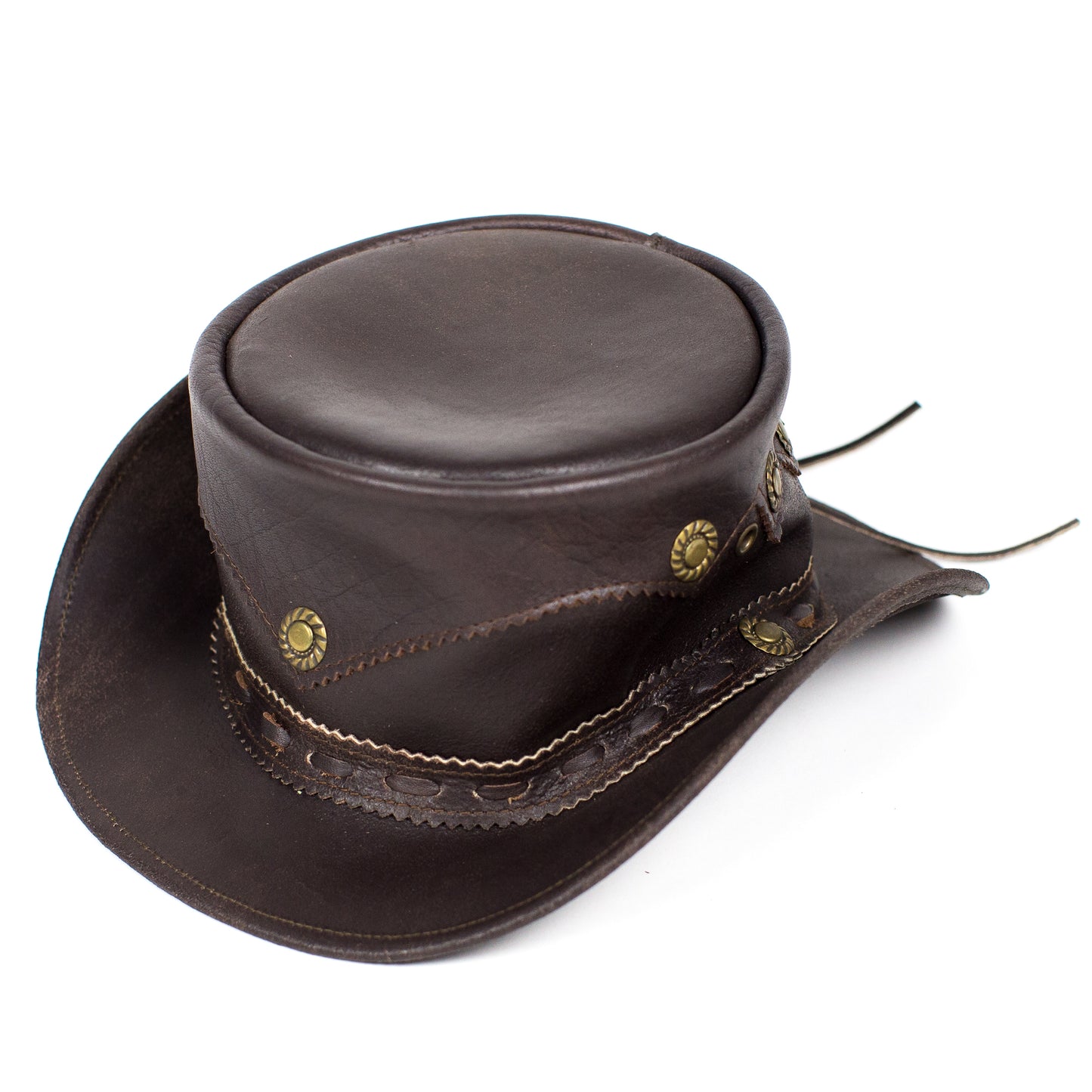 unique brown leather top hat