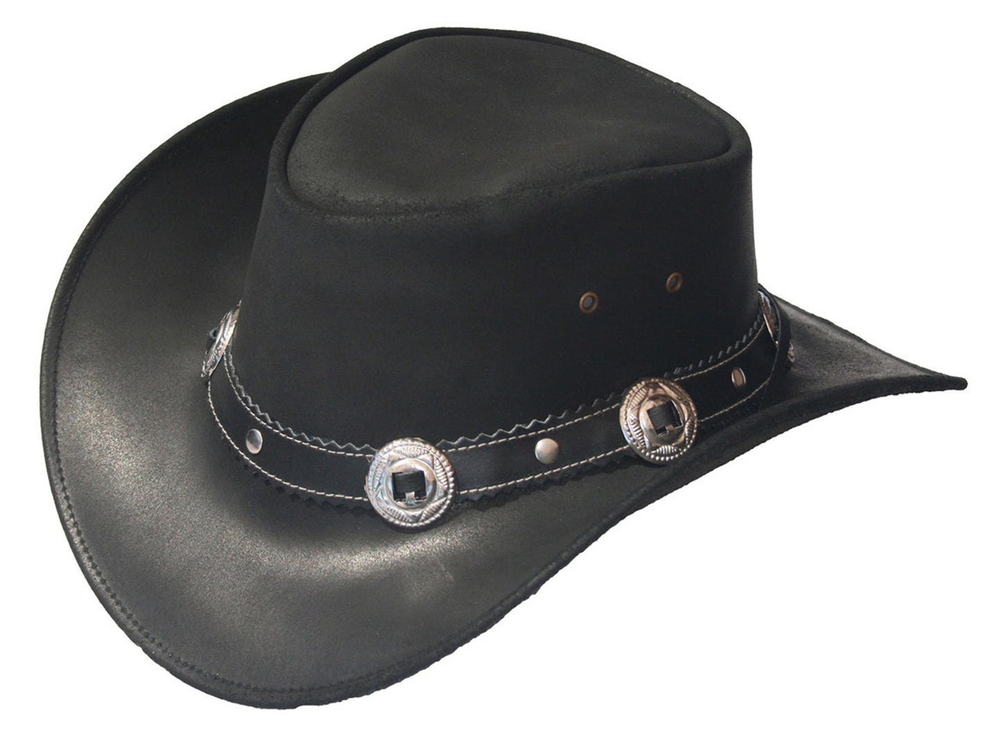 black leather cowboy hat with conchos