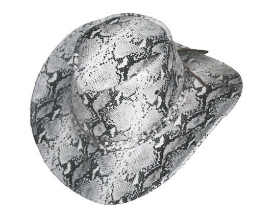 snake skin print leather hat